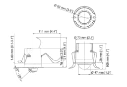 AXIS M3014 from Axis Communications - dimension diagram showing mounting measurements (view 5)