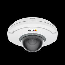 M5074 PTZ Camera black and white with a AXIS LOGO viewed from its front from AXIS COMMUNICATIONS