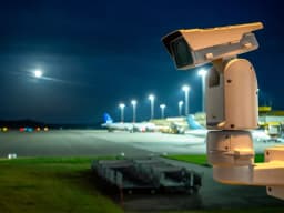AXIS Q2111-E from AXIS COMMUNICATIONS - mounted on positioning unit at night at airport