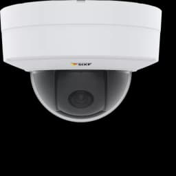 IP Camera AXIS P3245 v has Remote zoom and focus. The camera is viewed from ceiling front from AXIS COMMUNICATIONS