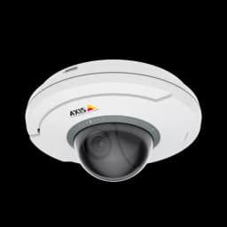 AXIS M5075 from AXIS COMMUNICATIONS - white and black camera with the AXIS LOGO is angled on its left