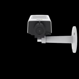 M1135 MKII mounted on wall angled left. In black and white from Axis Communications