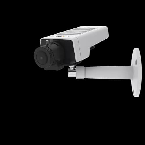 AXIS M1135 from AXIS COMMUNICATIONS - MKII in black and white mounted on wall angled left